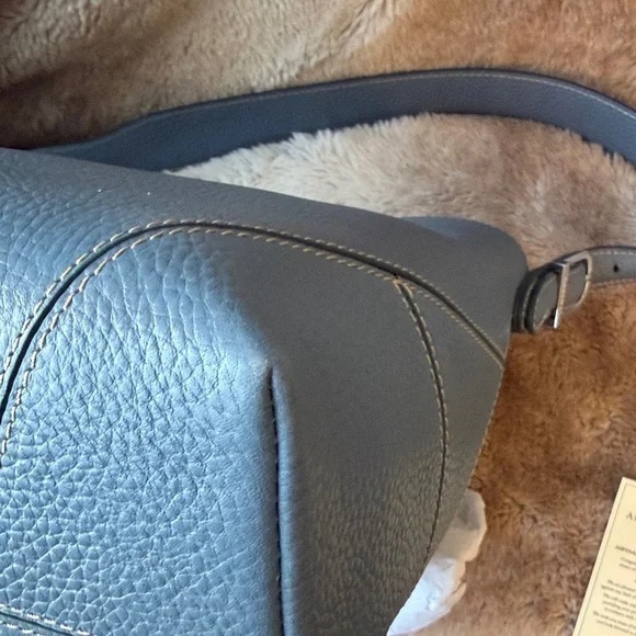 Aspinal of London Heritage Blue Pebble Leather Hobo Tote Bag - Picture 12 of 16